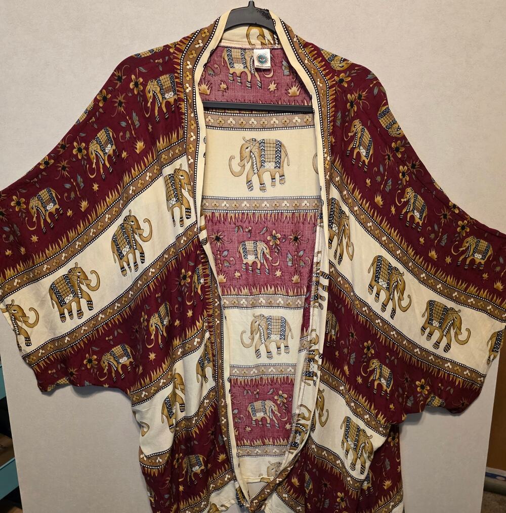 Thai-Style Kimono Cardigan from Harem Pants Vibrant Elephant print 100% Rayon